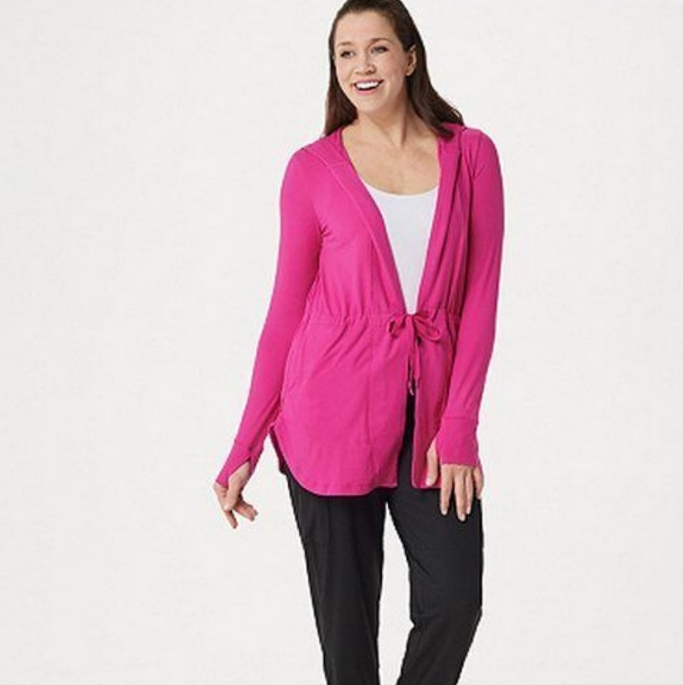 Cuddl Duds Pink Flexwear Anorak Hoodie Jacket M Medium Comfy‎ Lounge Thumbholes